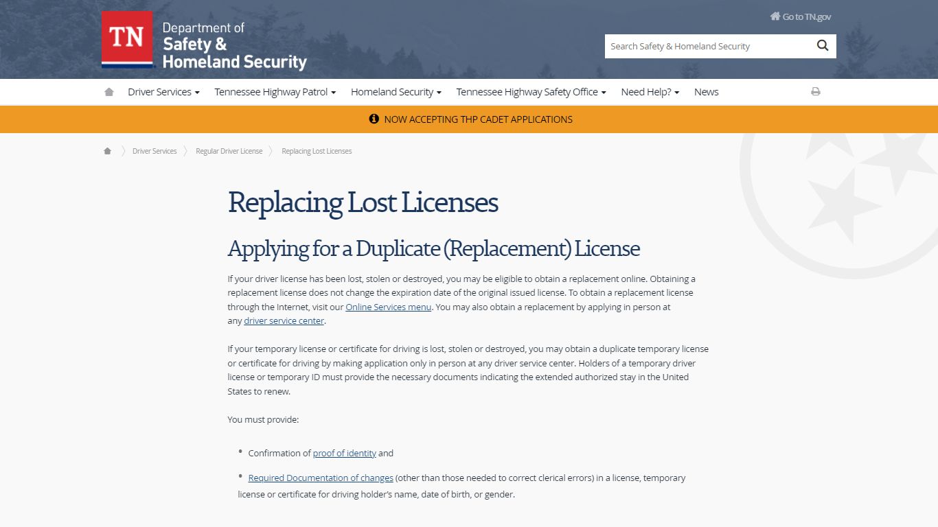 Replacing Lost Licenses - Tennessee